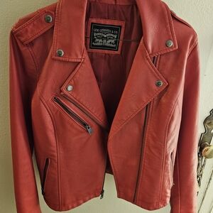 Levi's Women's Fiery Red Leather Biker Jacket